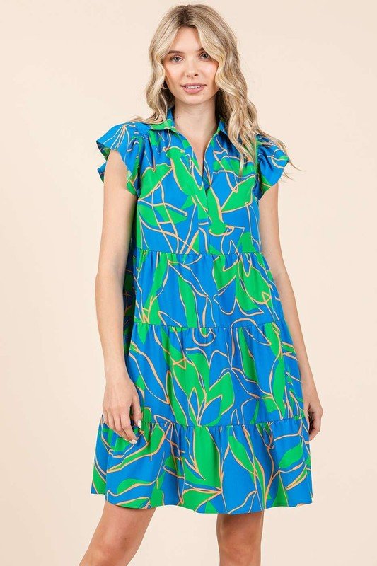 Mittoshop Leaf Print Ruffle Sleeve Tiered Mini Dress - New Arrivals
