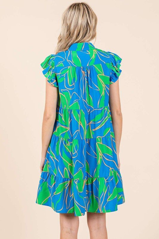Mittoshop Leaf Print Ruffle Sleeve Tiered Mini Dress - New Arrivals