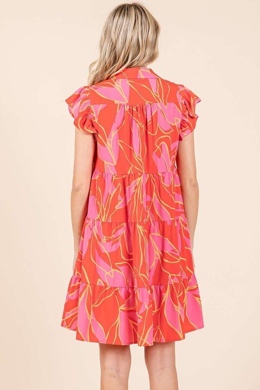Mittoshop Leaf Print Ruffle Sleeve Tiered Mini Dress - New Arrivals