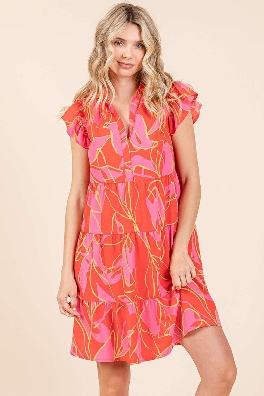 Mittoshop Leaf Print Ruffle Sleeve Tiered Mini Dress - New Arrivals