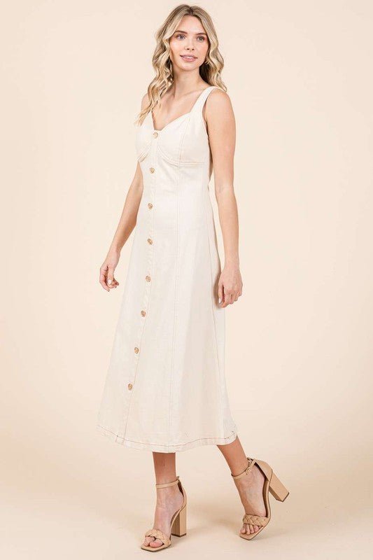 Mittoshop Stretch Twill Decor Button Sleeveless Midi Dress - New Arrivals