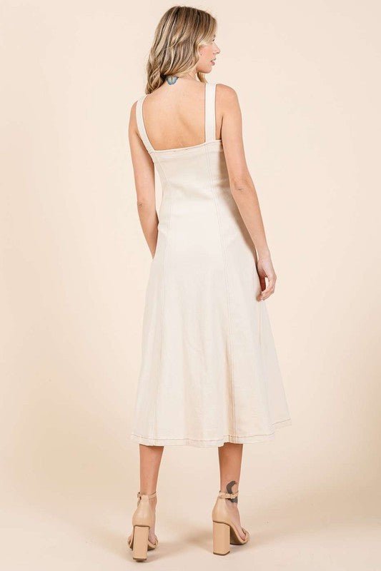 Mittoshop Stretch Twill Decor Button Sleeveless Midi Dress - New Arrivals