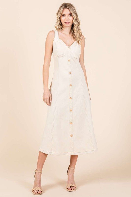 Mittoshop Stretch Twill Decor Button Sleeveless Midi Dress - New Arrivals