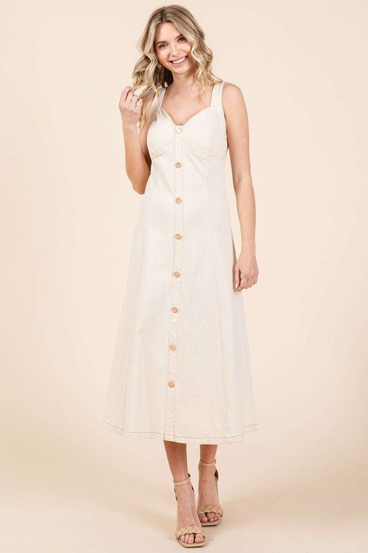 Mittoshop Stretch Twill Decor Button Sleeveless Midi Dress - New Arrivals