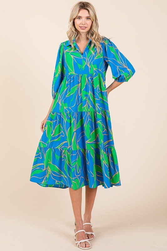 Mittoshop Tiered Printed Collared Neck Midi Dress - New Arrivals