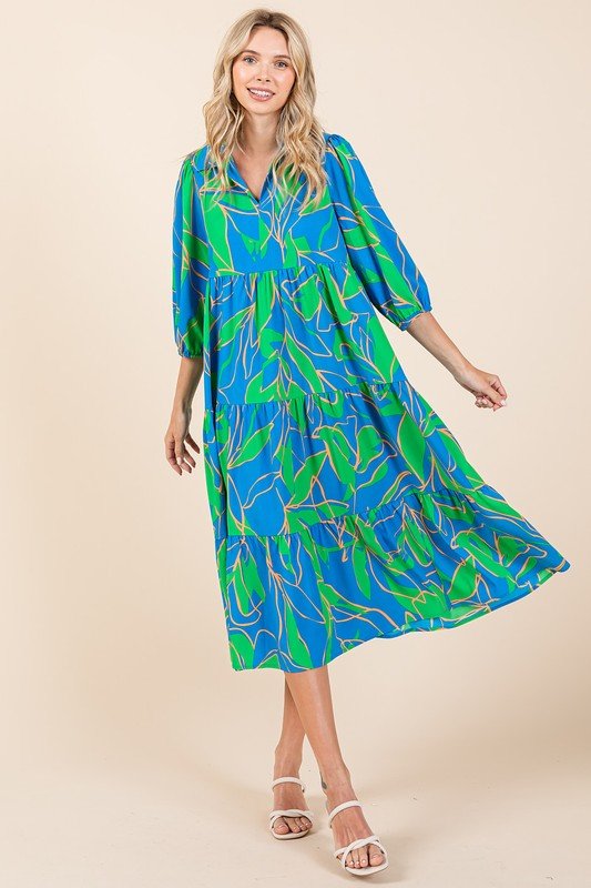 Mittoshop Tiered Printed Collared Neck Midi Dress - New Arrivals