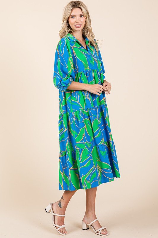 Mittoshop Tiered Printed Collared Neck Midi Dress - New Arrivals