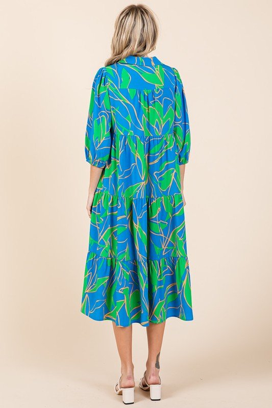 Mittoshop Tiered Printed Collared Neck Midi Dress - New Arrivals