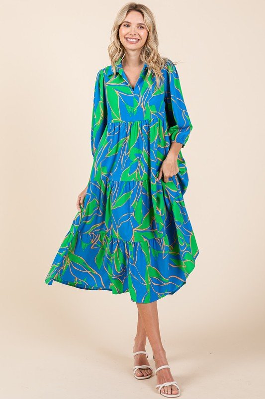 Mittoshop Tiered Printed Collared Neck Midi Dress - New Arrivals