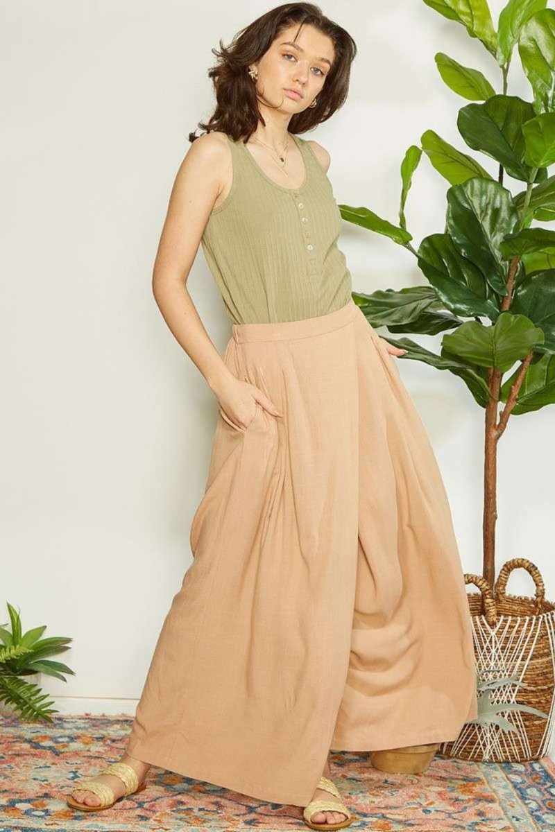 Mittoshop Wrap Pleating Detail Wide Leg Pants - Bottoms