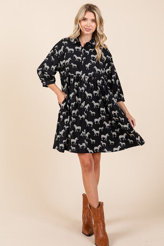 Mittoshop Zebra Print Button Down Shirt Mini Dress - New Arrivals