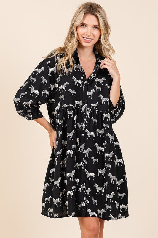 Mittoshop Zebra Print Button Down Shirt Mini Dress - New Arrivals
