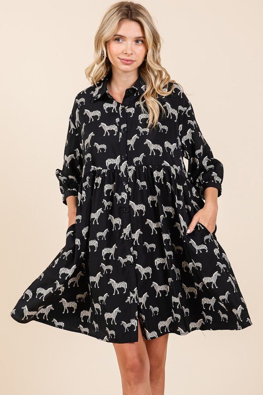 Mittoshop Zebra Print Button Down Shirt Mini Dress - New Arrivals