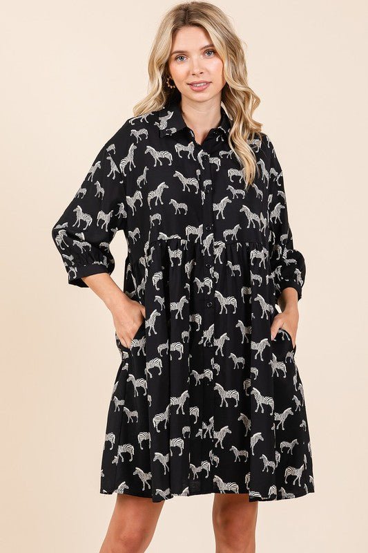 Mittoshop Zebra Print Button Down Shirt Mini Dress - New Arrivals