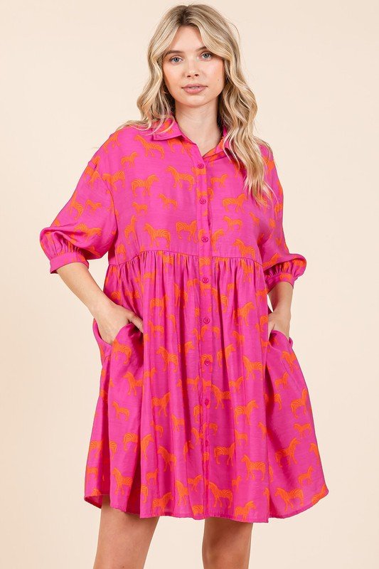 Mittoshop Zebra Print Button Down Shirt Mini Dress - New Arrivals