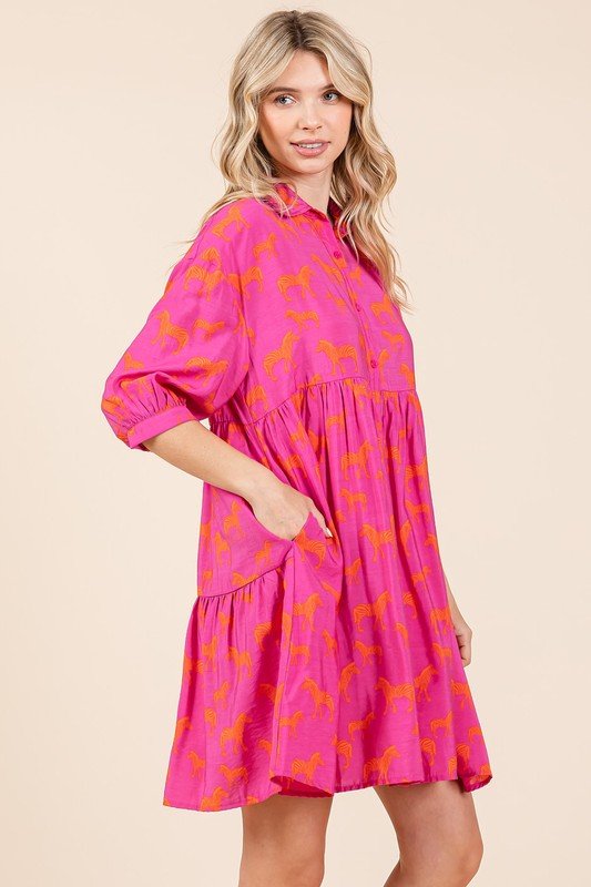 Mittoshop Zebra Print Button Down Shirt Mini Dress - New Arrivals