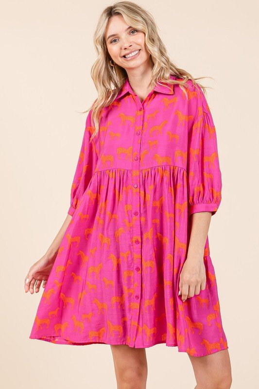 Mittoshop Zebra Print Button Down Shirt Mini Dress - New Arrivals
