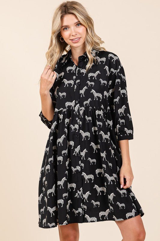 Mittoshop Zebra Print Button Down Shirt Mini Dress - New Arrivals