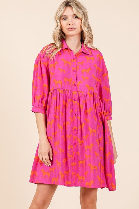 Mittoshop Zebra Print Button Down Shirt Mini Dress - New Arrivals