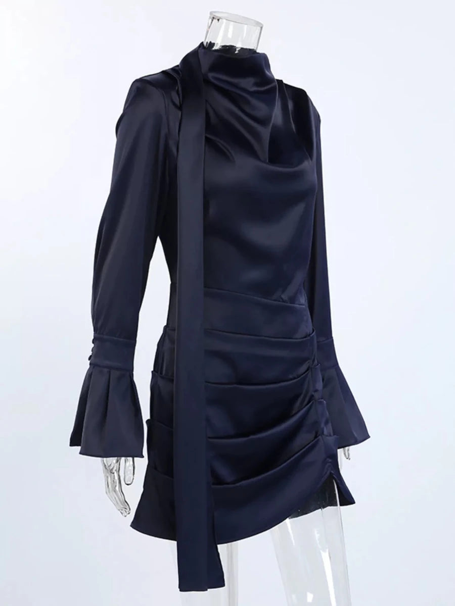 Mock Neck Flounce Sleeve Dress - 
