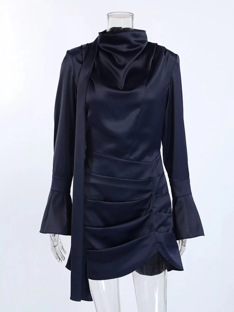 Mock Neck Flounce Sleeve Dress - 
