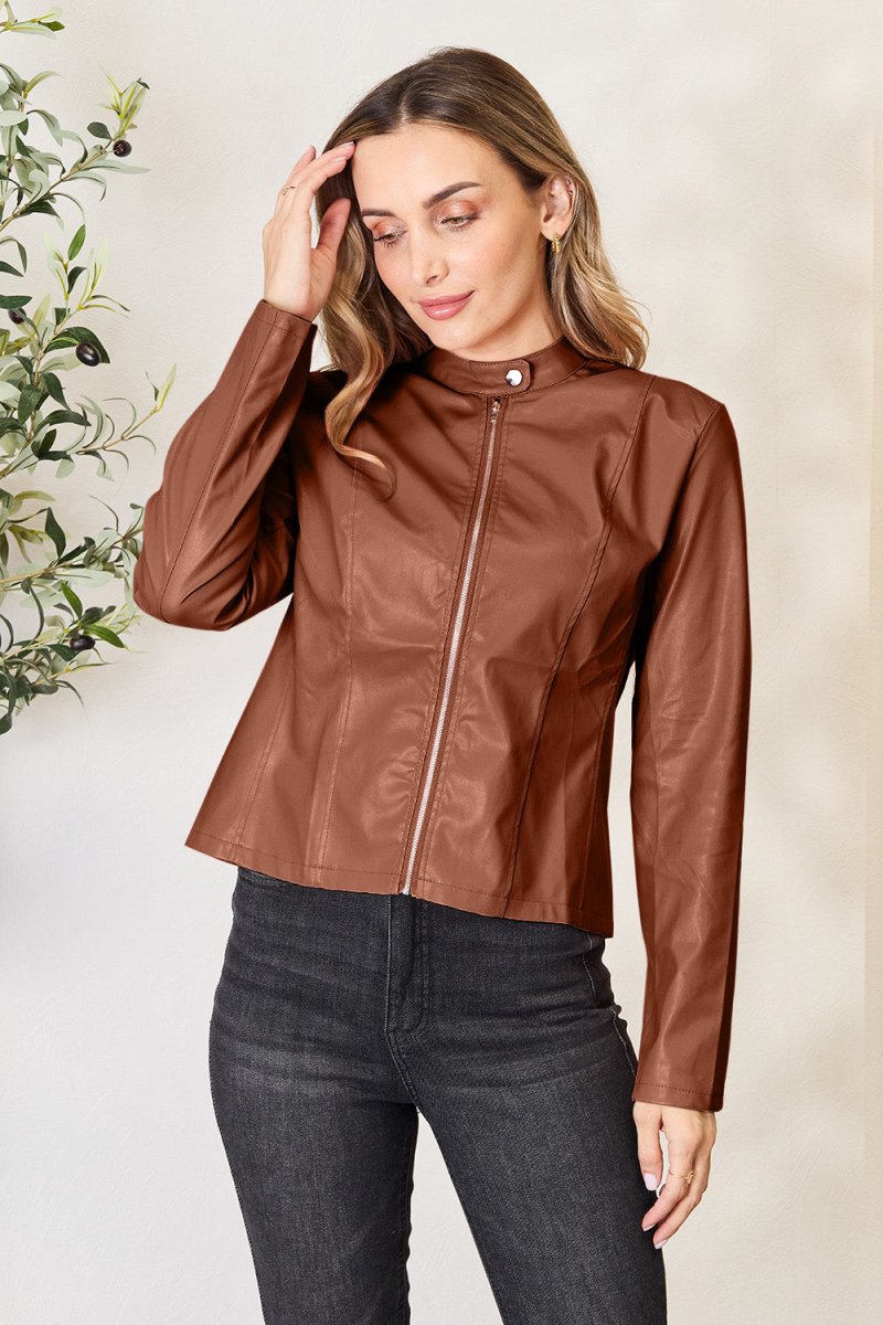 Mock Neck Zip Up Jacket - Outerwear