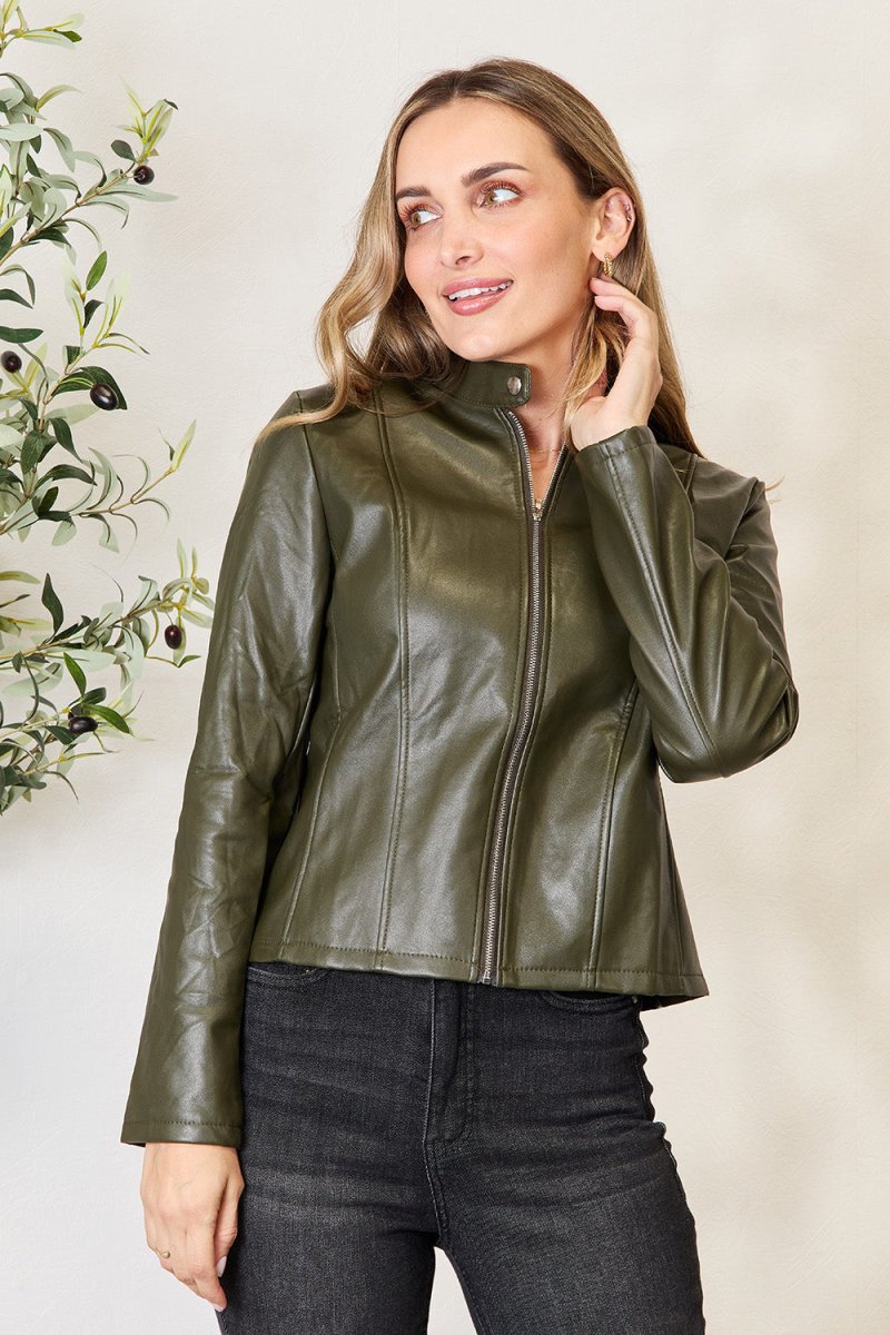 Mock Neck Zip Up Jacket - Outerwear