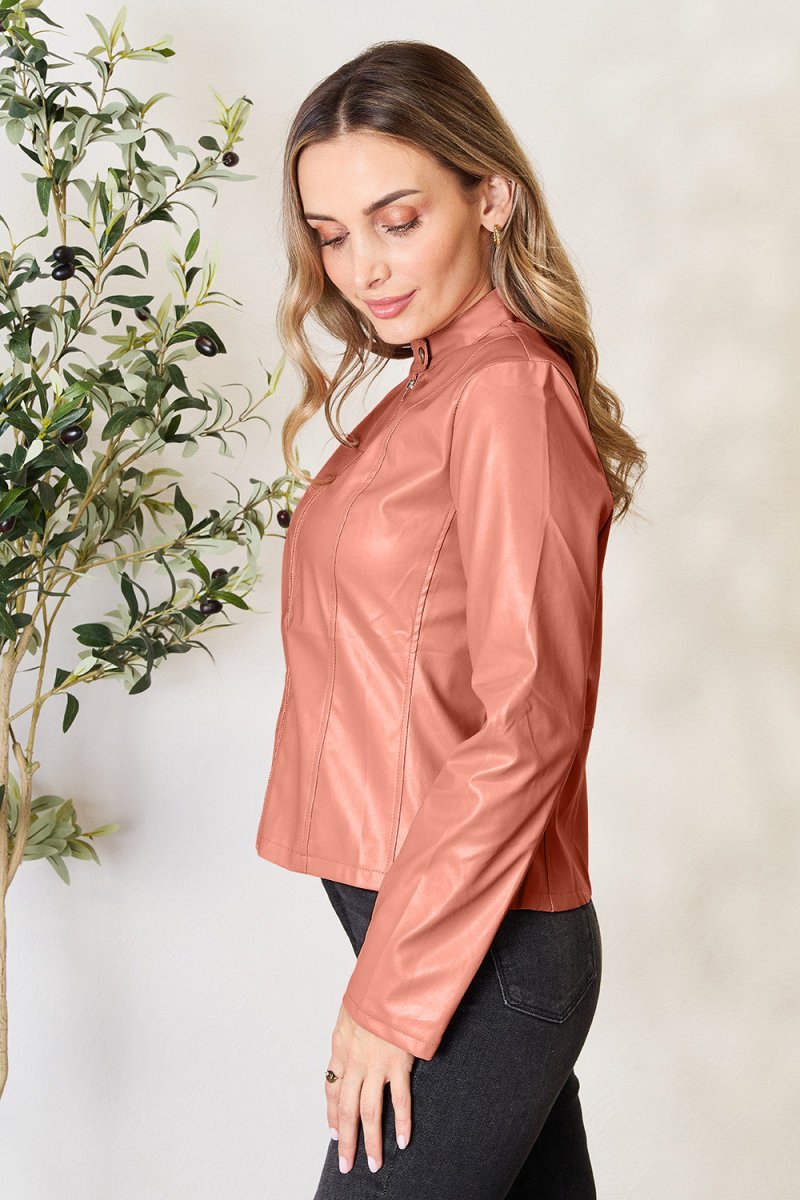 Mock Neck Zip Up Jacket - Outerwear
