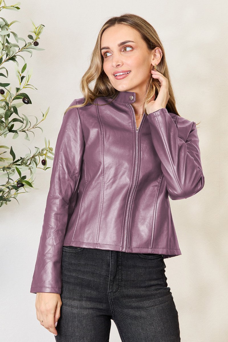 Mock Neck Zip Up Jacket - Outerwear