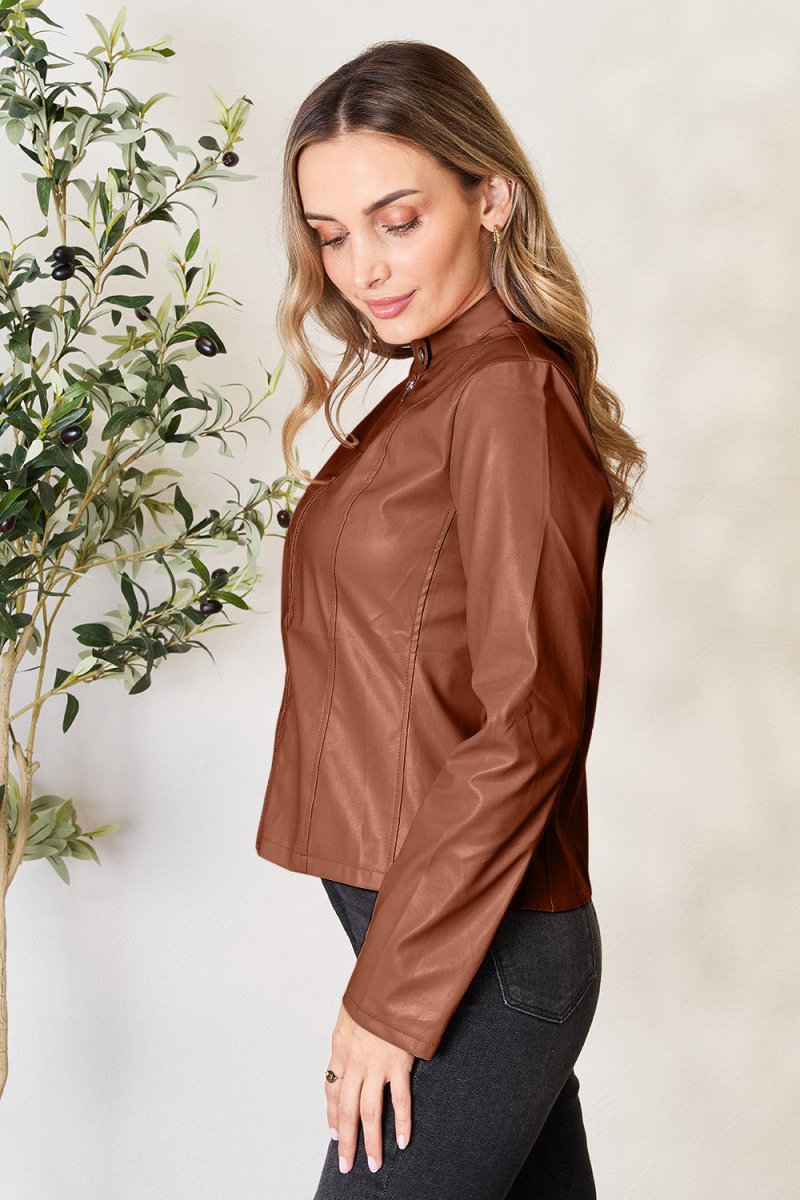 Mock Neck Zip Up Jacket - Outerwear