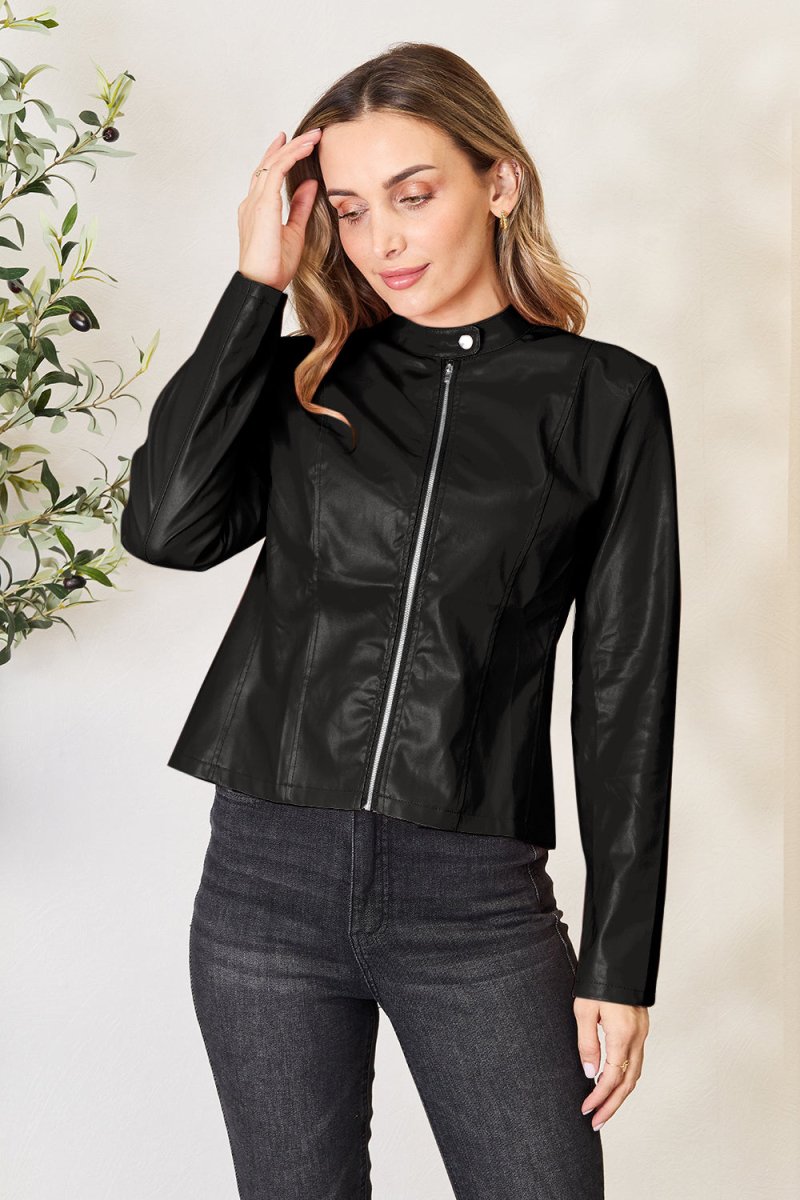 Mock Neck Zip Up Jacket - Outerwear