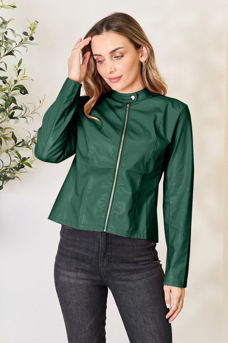 Mock Neck Zip Up Jacket - Outerwear