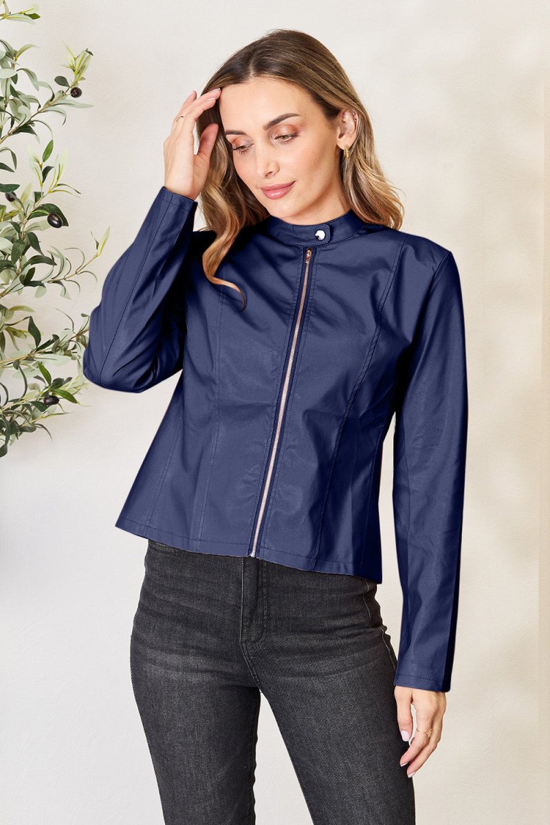 Mock Neck Zip Up Jacket - Outerwear