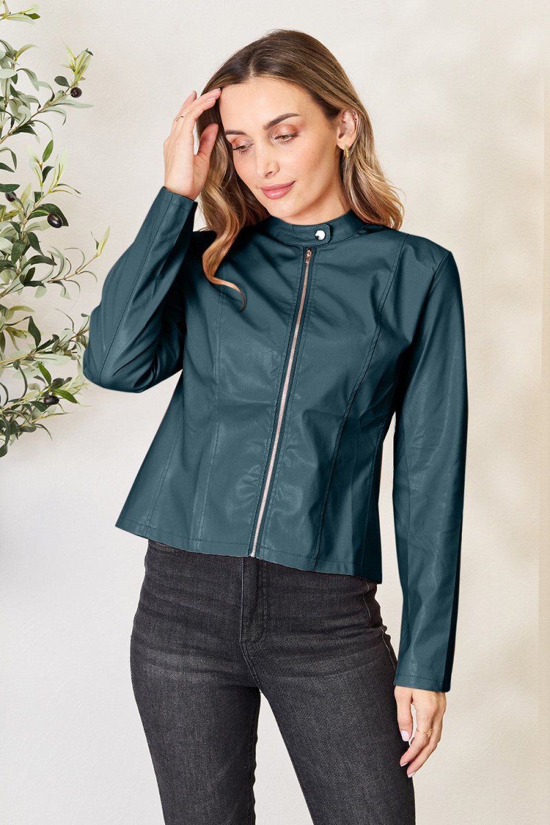Mock Neck Zip Up Jacket - Outerwear