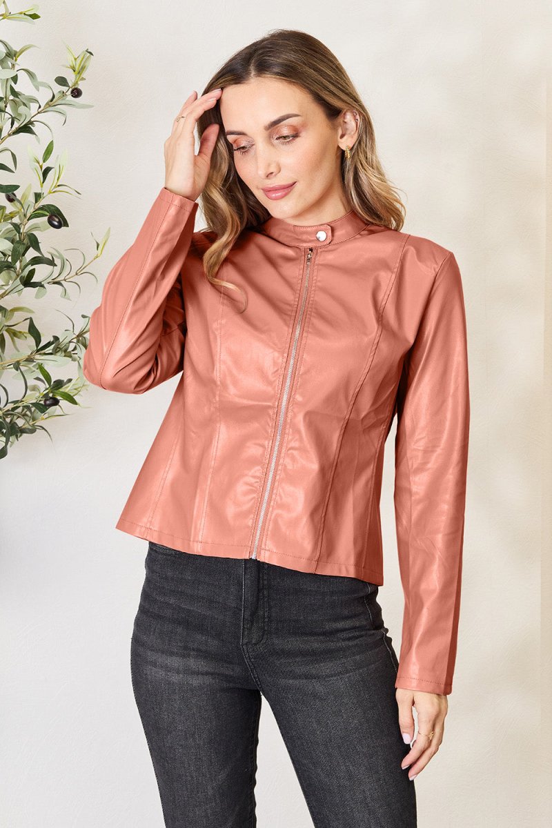Mock Neck Zip Up Jacket - Outerwear