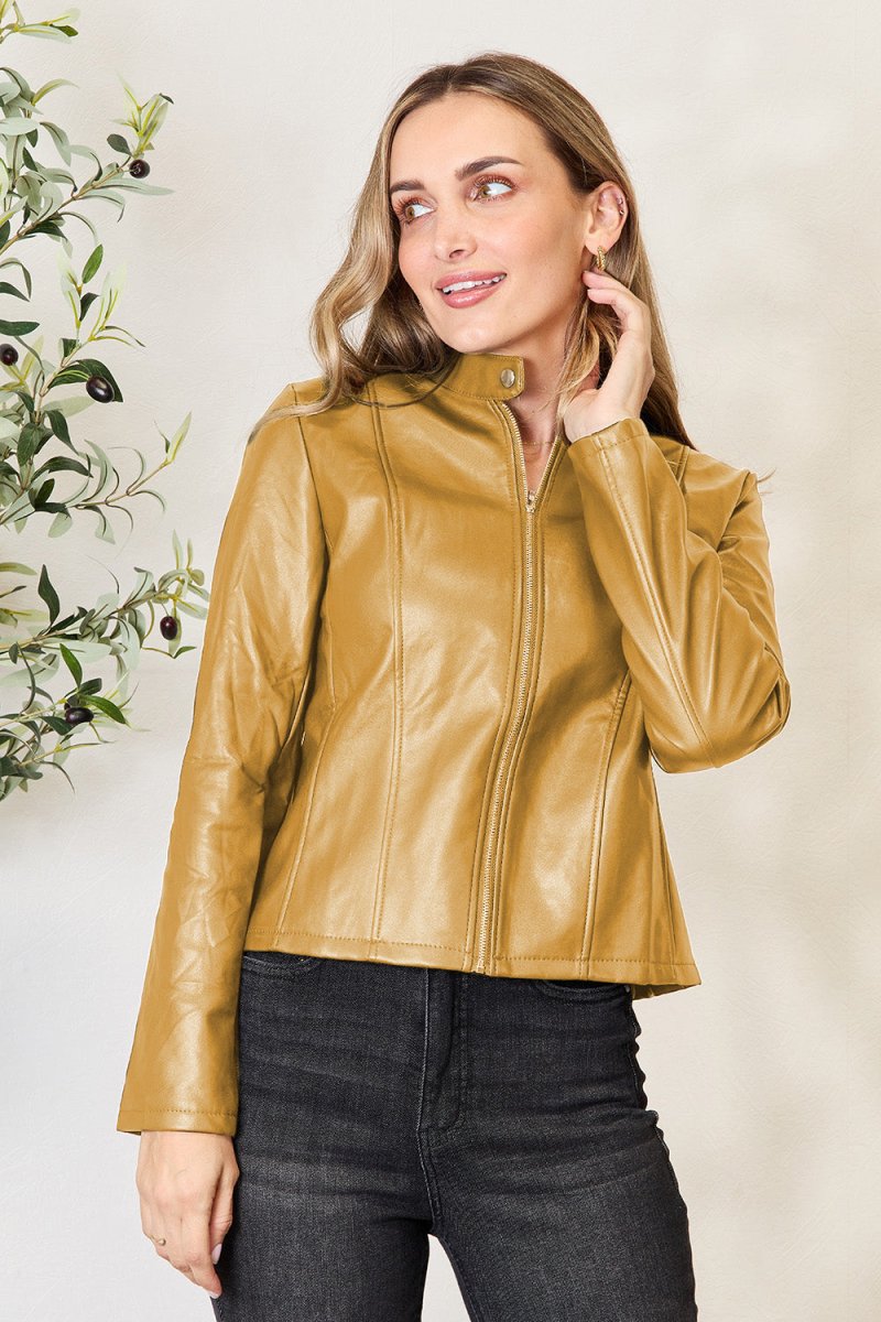 Mock Neck Zip Up Jacket - Outerwear