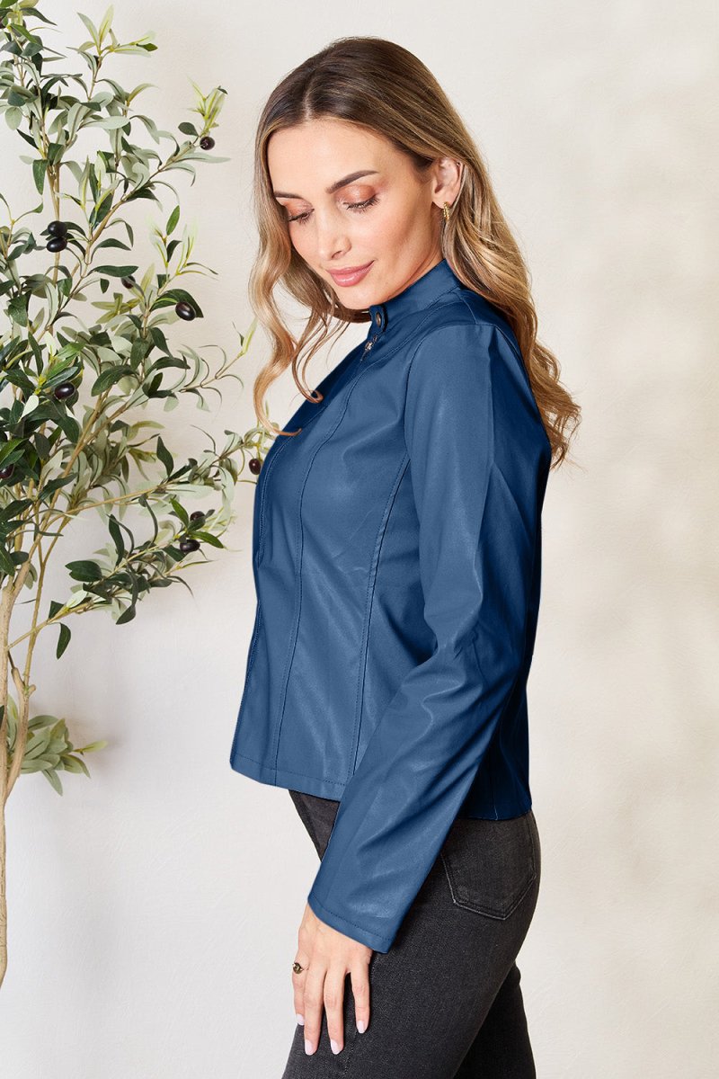 Mock Neck Zip Up Jacket - Outerwear