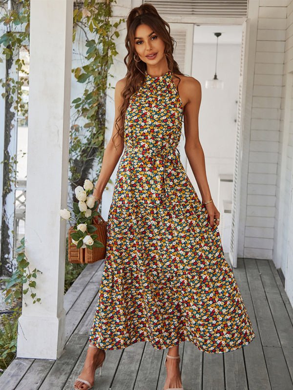 Multi - tiered floral - print resort dress with swing - Day Dress