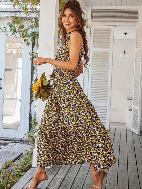 Multi - tiered floral - print resort dress with swing - Day Dress