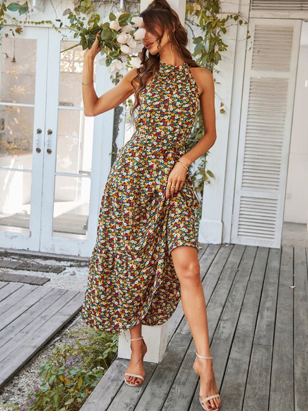 Multi - tiered floral - print resort dress with swing - Day Dress