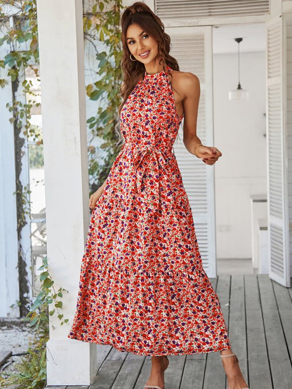 Multi - tiered floral - print resort dress with swing - Day Dress