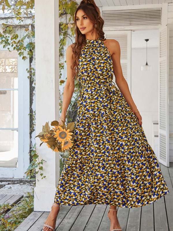 Multi - tiered floral - print resort dress with swing - Day Dress