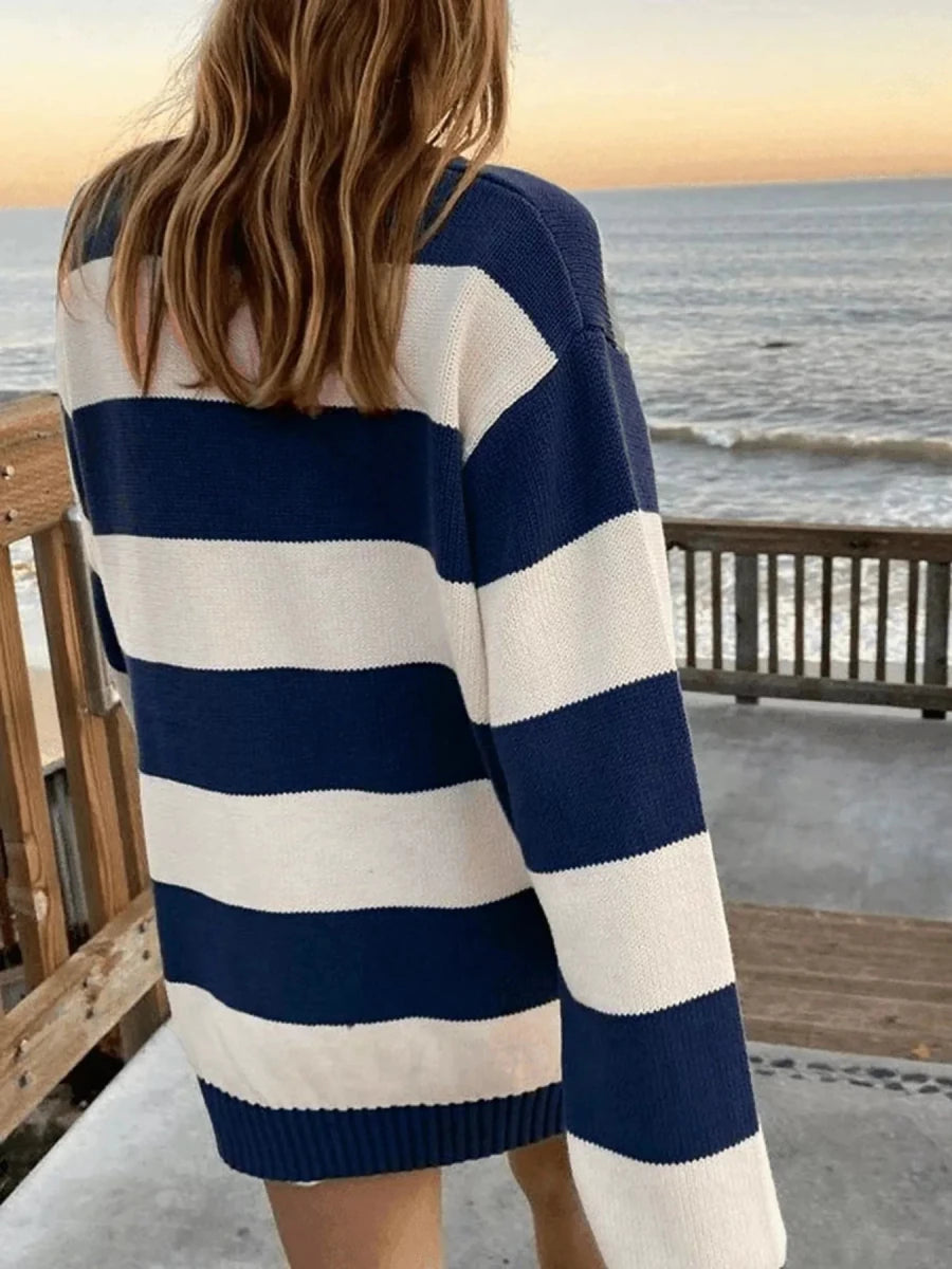 Nautical Striped Round Neck Sweater - 