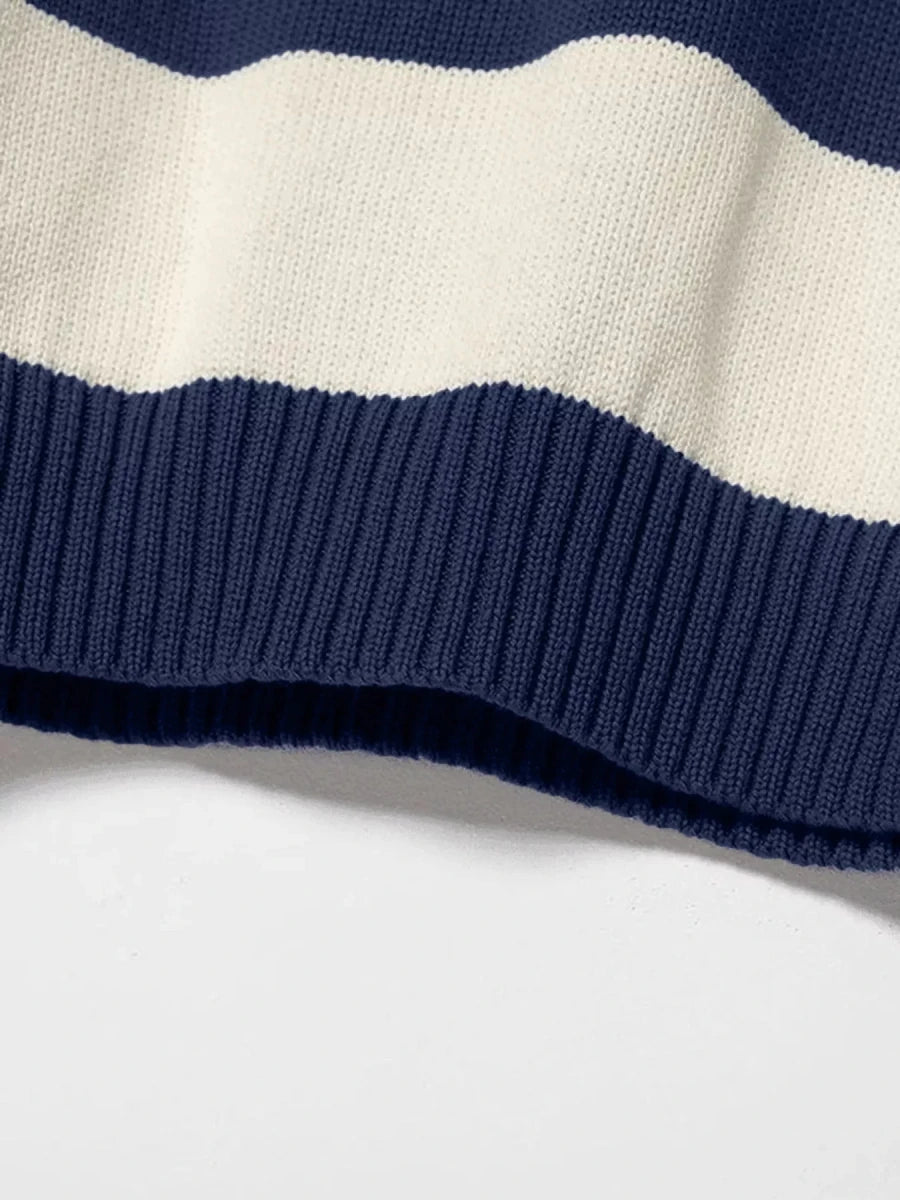 Nautical Striped Round Neck Sweater - 