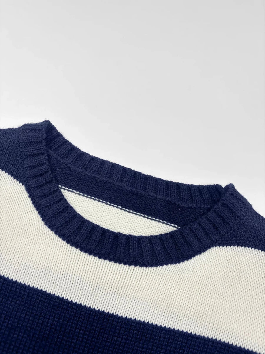 Nautical Striped Round Neck Sweater - 