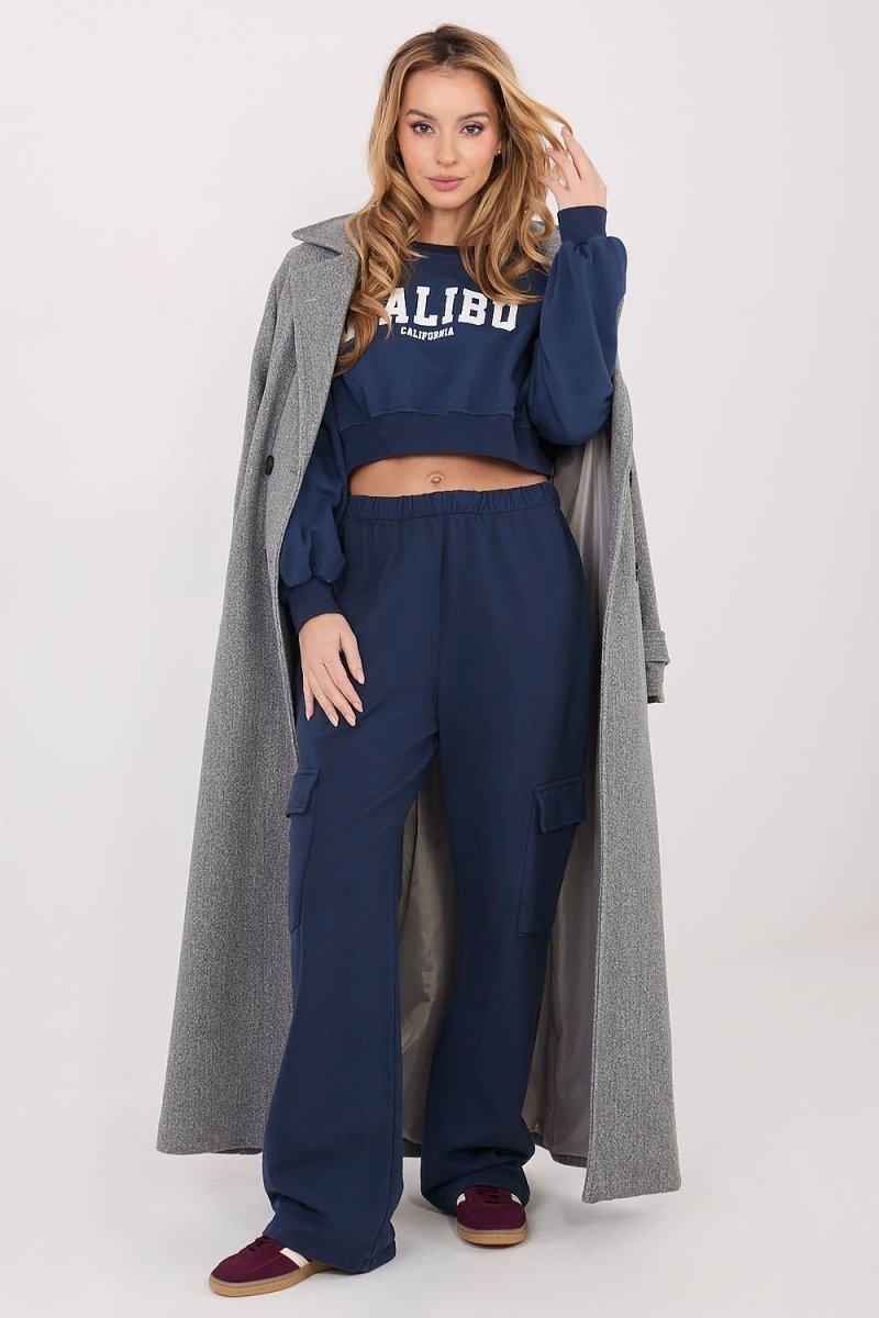 Navy Blue Cotton Tracksuit Trousers with Cargo Pockets - 