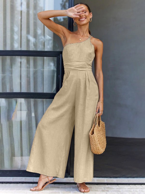New casual, comfortable and refreshing sleeveless waistless backless loose wide - leg jumpsuit - Jumpsuit