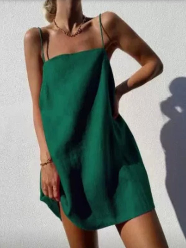 New casual cotton and linen suspender comfortable holiday dress - Vacation Dress