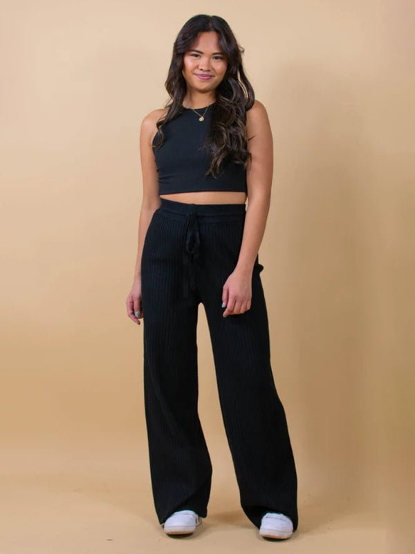 New casual drawstring loose lace straight women's trousers - Bottoms