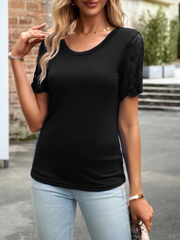 New casual lace short - sleeved T-shirt - Top